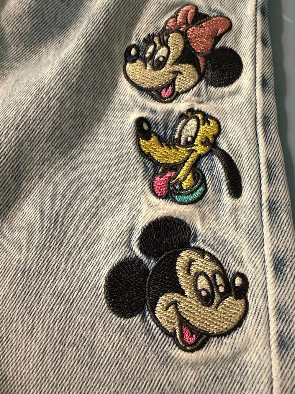Disney Jeans With  Minnie Pluto & Mickey Embroidered Faces On Leg Size 2T